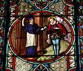 1593 wird Franz von Sales von seinem Bischof zum Domprobst von Annecy ernannt. Glasfenster in der Alten Pfarrkirche Franz von Sales in Paris, Frankreich (Ausschnitt).
