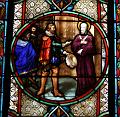 Der Herzog von Savoyen nennt Franz von Sales "Apostel des Chablais". Glasfenster in der Alten Pfarrkirche Franz von Sales in Paris, Frankreich (Ausschnitt).