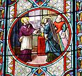 Am 5. März 1604 begegnet Franz von Sales zum ersten Mal der heiligen Johanna Franziska von Chantal in Dijon. Glasfenster in der Alten Pfarrkirche Franz von Sales in Paris, Frankreich (Ausschnitt).