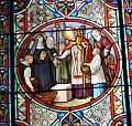 Am 6. Juni 1610 gründet Franz von Sales und Johanna Franziska von Chantal den Orden der Heimsuchung Mariens. Glasfenster in der Alten Pfarrkirche Franz von Sales in Paris, Frankreich (Ausschnitt).