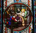 Franz von Sales stirbt am 28. Dezember 1622 im Heimsuchungskloster von Lyon. Glasfenster in der Alten Pfarrkirche Franz von Sales in Paris, Frankreich (Ausschnitt).