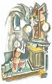 Franz von Sales bei seiner Krise in Paris, Illustration von Horst Kühnel aus dem Buch "Der heilige Franz von Sales" von Robert Skorpil, Verlag für religiöses Schrifttum Dr. Krueckemeyer KG, Saarbrücken 1956, Seite 13