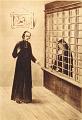 Mutter Marie de Sales Chappuis, Oberin des Heimsuchungsklosters von Troyes, übergibt Louis Brisson zwei Geldstücke. Zuvor hat er Gott genau darum gebeten, als Zeichen dafür, dass Gott tatsächlich will, dass er einen Männerorden im Geist des hl. Franz von Sales gründen soll, wozu ihn Marie de Sales drängte. (Illustration aus dem Buch "Vie du Serviteur de Dieu le très révérend Père Louis Brisson" Band 1, 1932)