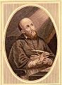 Bildchen aus Paris, Frankreich: Librairie d'Art Catholique, nach einem Gemälde von 1624 im ersten Heimsuchungskloster von Paris, von dem Johanna Franziska von Chantal meinte, dass es den Heiligen am besten darstellt.