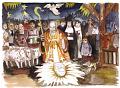 Der heilige Franz von Sales in der Weihnachtskrippe. Rechts hinter ihm die hl. Johanna Franziska von Chantal. Gemälde aus den Niederlanden, 2006