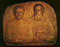 Broncerelief Don Bosco und Franz von Sales von Hermann Leitherer, im Salesianum der Don Bosco Salesianer, München, Bayern